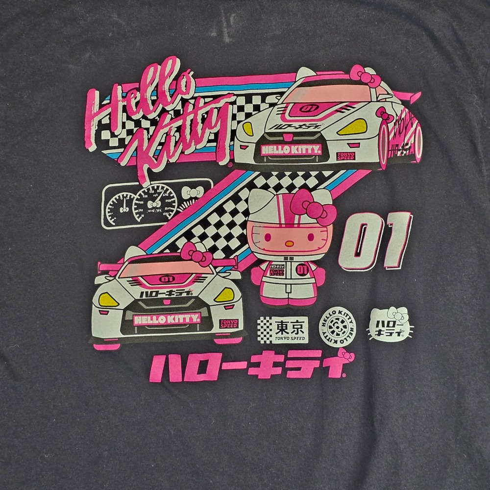 Hello Kitty Tokyo Speed Racing Graphic T-Shirt Black Kids Large Hybrid Sanrio - Picture 2 of 8
